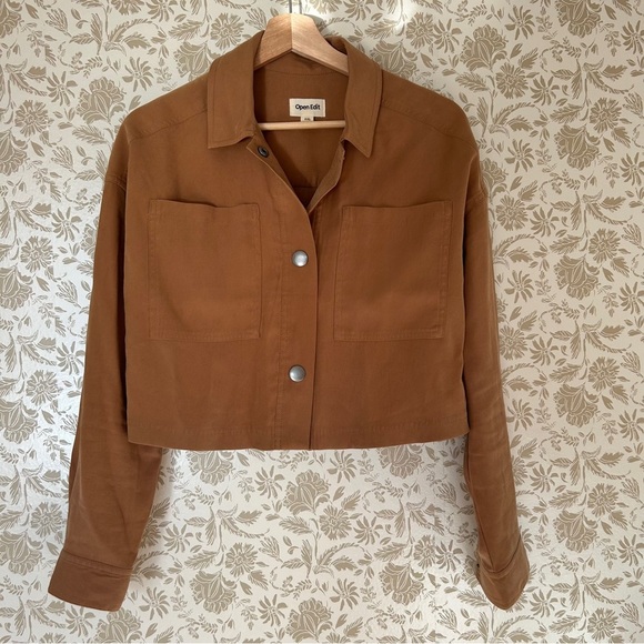 Open Edit Cropped Jacket XXS Brown Oversized Fit Soft Luxurious Feel Never Worn - Picture 2 of 6